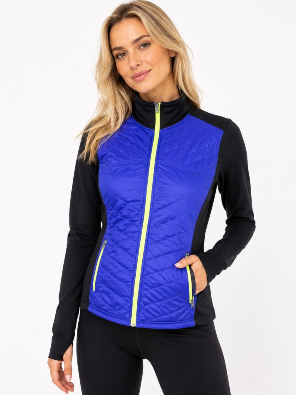 Old Navy Active Quilted Jacket Blue Black Full Zip Athletic - Size Large